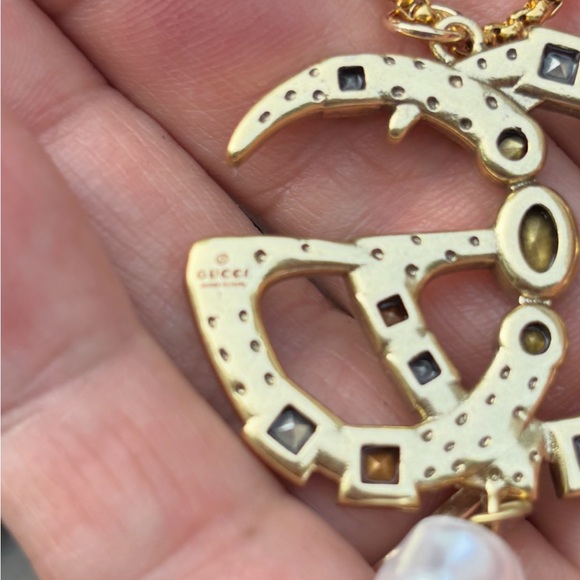 Authentic Large Gucci Gold Charm Multicolor Stones on chunky gold plated chain - Picture 5 of 6